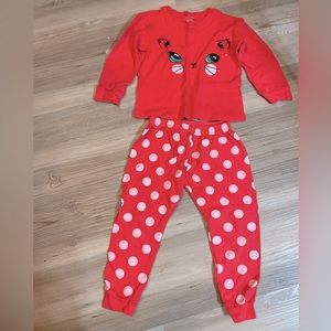 Red cat shirt & polka dot pants outfit